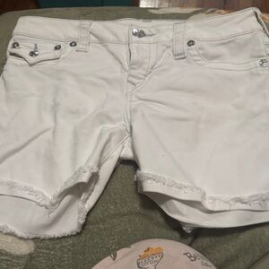 True Religion White Frayed Hem Denim Shorts